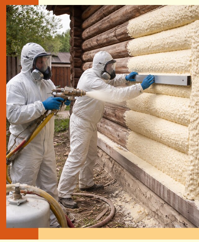 Утепление бревенчатого дома ППУ в Таганроге эффективной изоляцией