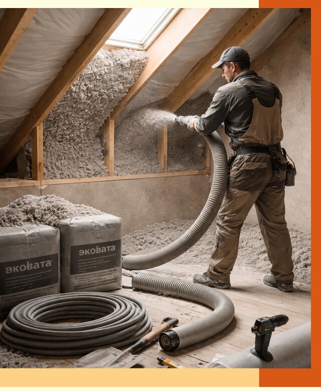 Утепление мансарды эковатой в Таганроге от 2240 руб/м2 — монтаж, задувка, цена | ТепломастерТгн